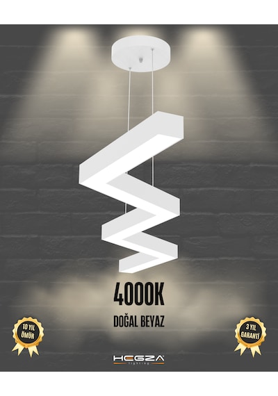Zigzag Beyaz Kasa, Doğal Beyaz Işık Modern Sarkıt Led Avize Beyaz