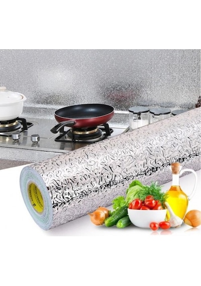 Büro Ev Ofis Mutfağı İçin 40x1000cm Silinebilir Yapışkanlı Silver Tezgah Üstü Folyo