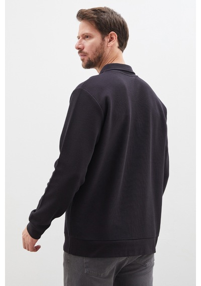 Fullamoda Petek Kumaş Apaş Yaka Regular Sweatshirt Siyah