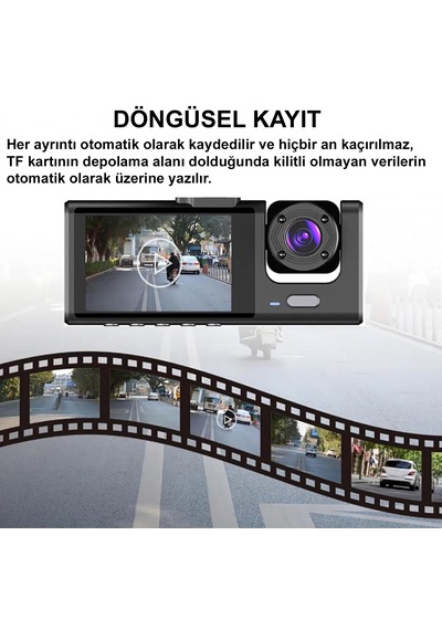 1080p 3 Kameralı Araç İçi Yol Güvenlik Kamerası