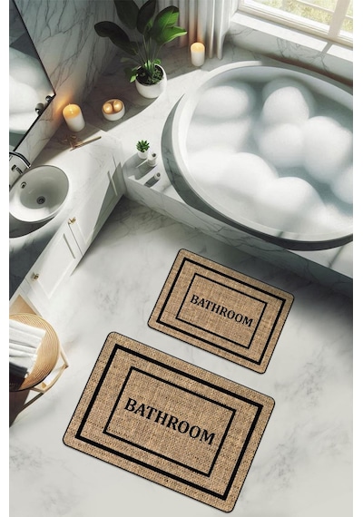 Yıkanabilir Kaymaz Tabanlı Modern Desenli 2'li Banyo Paspas Takımı Bps0039 Renkli