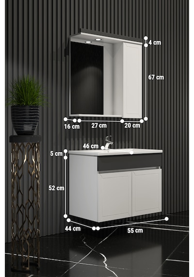 Çuha 55 Cm Beyaz-antrasit Gri Mdf Pk-109 Asma Banyo Dolabı Takımı Beyaz - Antrasit Çuha 55 Cm Beyaz-antrasit Gri Mdf Pk-109 Asma Banyo Dolabı Takımı Beyaz - Antrasit