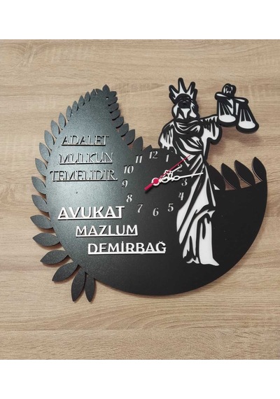 Avukat Avukatlık Bürosu Kişiye Özel İsim Yazılı Duvar Saati 2323 Çok Renkli