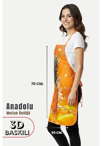 Anadolu 3 Boyutlu Mutfak Önlüğü 3d Baskılı Mutfak Önlüğü Sıvı Su Geçirmez Mutfak Önlüğü Ananas