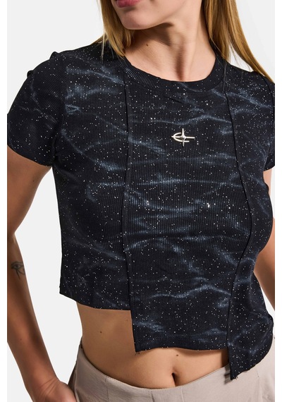 Itsbasic Kadın Siyah W5 Aksesuar Detaylı Asimetrik Kesim Crop Top