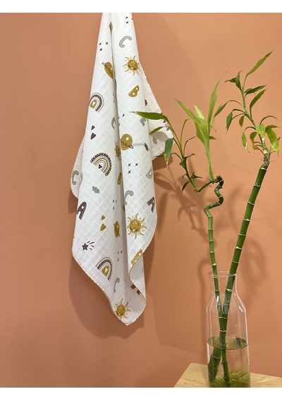 Çok Amaçlı Müslin Örtü 80X90Cm & Müslin Mendil / Müslin Battaniye Beyaz - Kahverengi