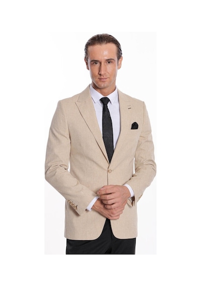 Wessi Slim Fit Sivri Yaka Bej Erkek Ceket Bej