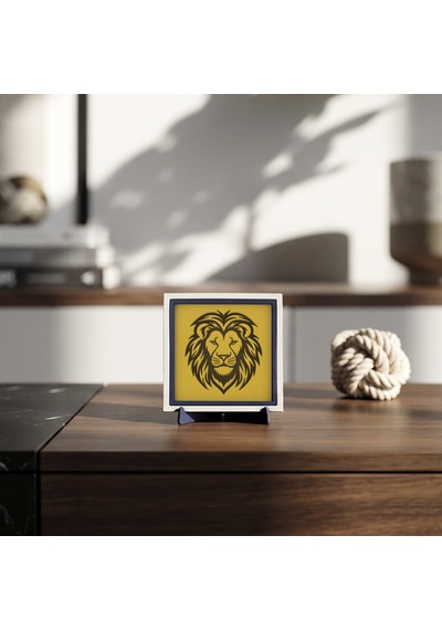 Aslan Motifli Masaüstü Dekoratif Parça, Gücü Ve Asaleti Yansıtan Estetik Aksesuar 10x10 Cm