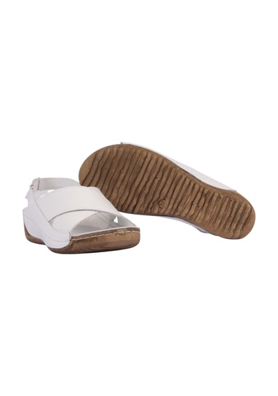 Napa Shoes Hakiki Deri Arka Bantlı Çapraz Rahat Taban Kadın Sandalet Napa-224 Beyaz
