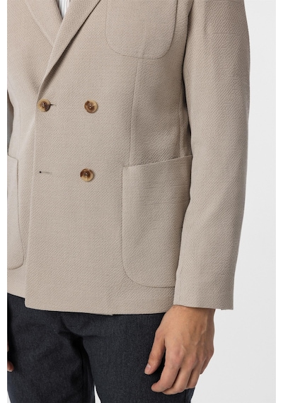 Süvari Bej Slim Fit Baskılı Kruvaze Yaka 6 Drop Ceket