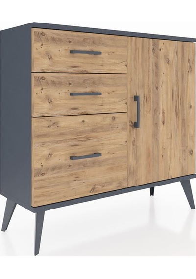 Arges Şifonyer Tek Raflı 3 Çekmeceli Tek Kapaklı 88x30x80 Antrasit-çam Çam Arges Şifonyer Tek Raflı 3 Çekmeceli Tek Kapaklı 88x30x80 Antrasit-çam Çam