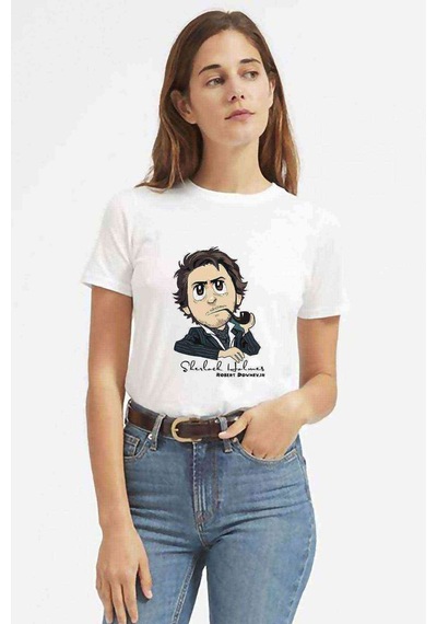 Sherlock Fun Baskılı Beyaz Kadın Tshirt