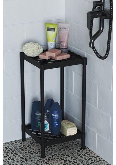 Lotus 2 Raflı Banyo Duş Şampuanlık Havlu Rafı Duş Rafı Standı Siyah