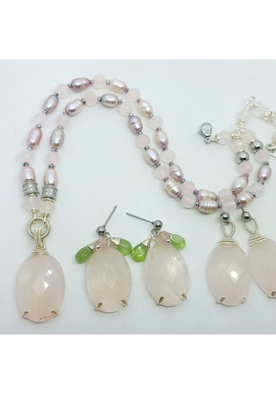 2787 Pembe Kuvars Zebercet El Yapımı Çelik Aparatlı Küpe Açık Pembe