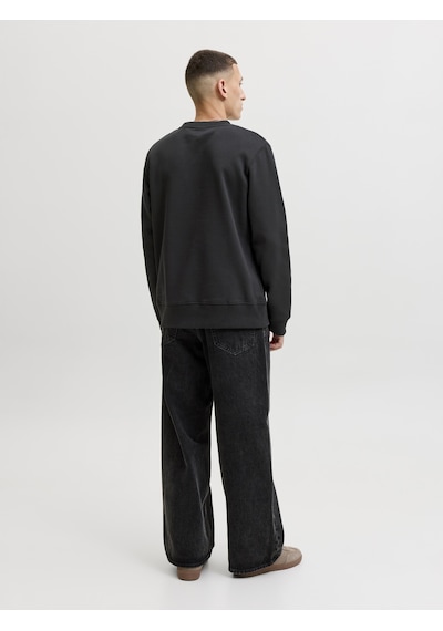 Jack & Jones Erkek Gögüs Baskili Bisiklet Yaka Sweatshirt - Aero - 12298492 Siyah