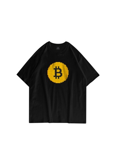 Startmore Unisex Pixel Bitcoin Beyaz Tshirt Siyah