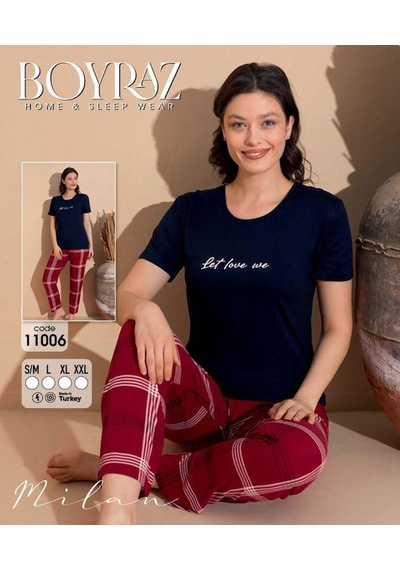 Boyraz Slim Fit Dar Kesim Kadın Milan Bisiklet Yaka Kısa Kol Pijama Takımı 11006l - 1 Adet Lacivert Boyraz Slim Fit Dar Kesim Kadın Milan Bisiklet Yaka Kısa Kol Pijama Takımı 11006l - 1 Adet Lacivert