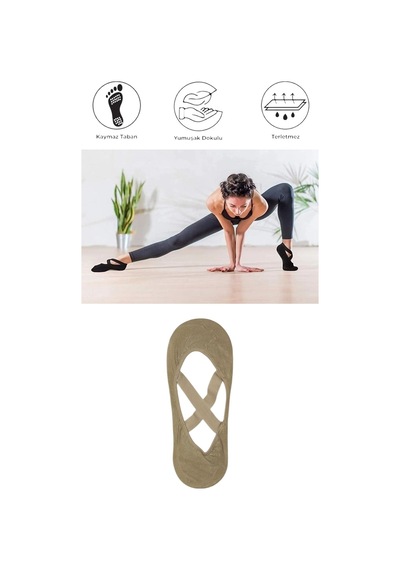 1 Adet Kadın Kaydırmaz Tabanlı Yoga Pilates Fitness Dans Ve Spor Çorabı Bej