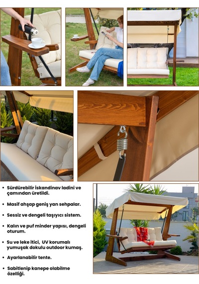 Viva 2200 3 Kişilik Ahşap Bahçe Salıncağı, Balkon ve Teras Salıncağı, Dış Mekan Salıncağı/Krem Viva 2200 3 Kişilik Ahşap Bahçe Salıncağı, Balkon ve Teras Salıncağı, Dış Mekan Salıncağı/Krem