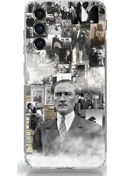 Samsung Galaxy S21 Fe Uyumlu Mustafa Kemal Atatürk Kolaj Baskılı Silikon Kılıf Renkli