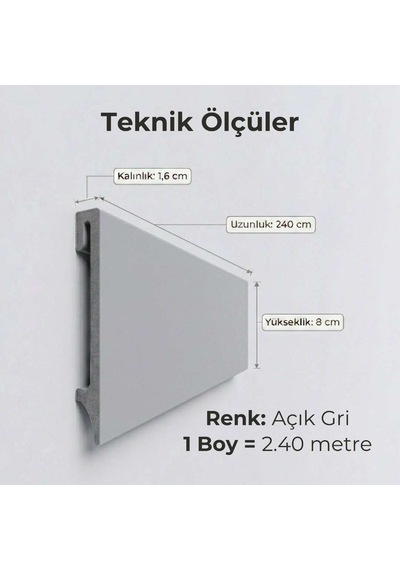 Espumo Kompozit Süpürgelik 8 cm Açık Gri | Suya Dayanıklı Parke Duvar Süpürgelik 2,40 m ESP202