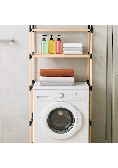 Nc01 Ahşap Çamaşır Makinesi Organizer Banyo Düzenleyici Raf Masif Çam Ahşap Açık Ahşap
