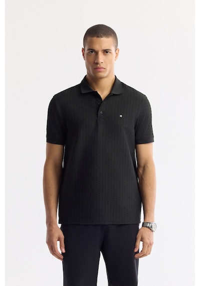 Avva Erkek Siyah Polo Yaka Jakarlı Elastan Regular Fit T-shirt A51y1121
