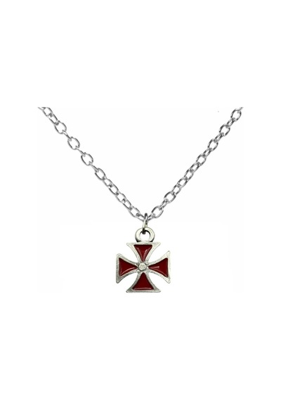 Kırmızı Kare Haç Figürlü Kolye 60 Cm Zincirli, Gotik & Unisex Takı Çok renkli