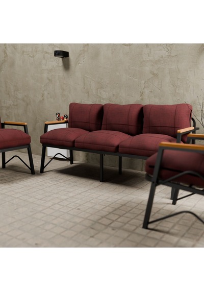Mb Garden Furnıture Simetri Model, Balkon, Bahçe, Cafe, Metal Koltuk Takımı, Bahçe Takımı , Çay Seti, 3+1+1 Takım Bordo