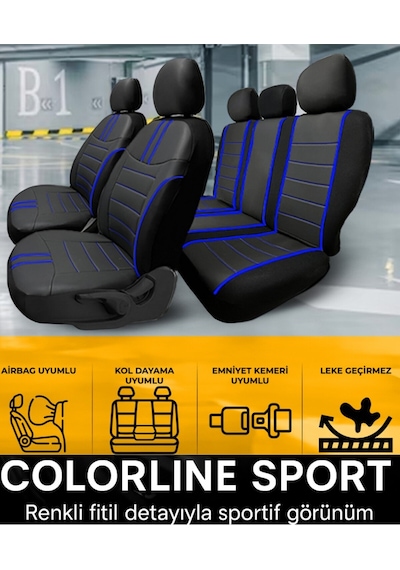 Ford Fiesta 2008 Ve Sonrası Uyumlu Colorline Sport Deri Siyah - Mavi Koltuk Kılıfı