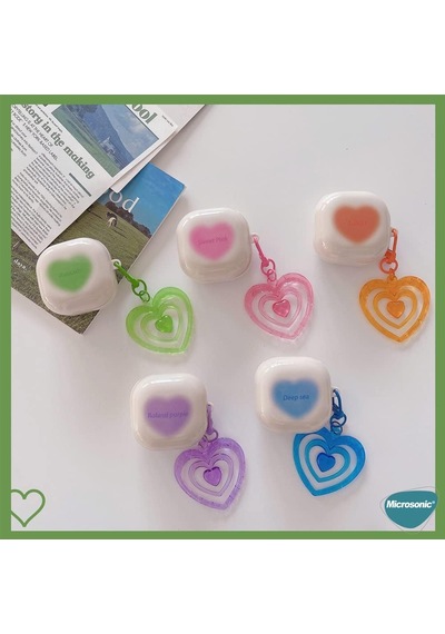 Samsung Galaxy Buds Pro İçin Kılıf Süslü Renkli Kalp Desenli Mor Buds Pro İle Uyumlu Kılıf - Mor