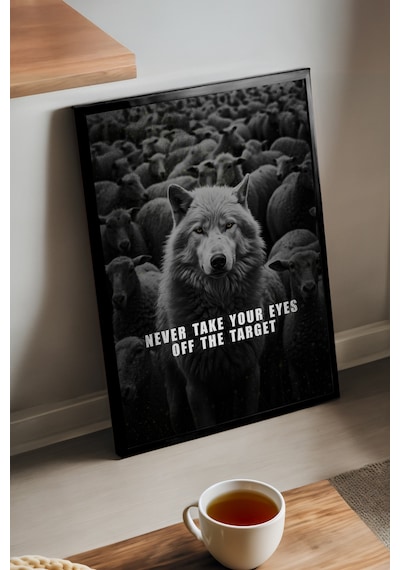 Kurt Motivasyon Siyah Ahşap Çerçeveli Poster, Dekoratif Hediyelik Duvar Tablosu