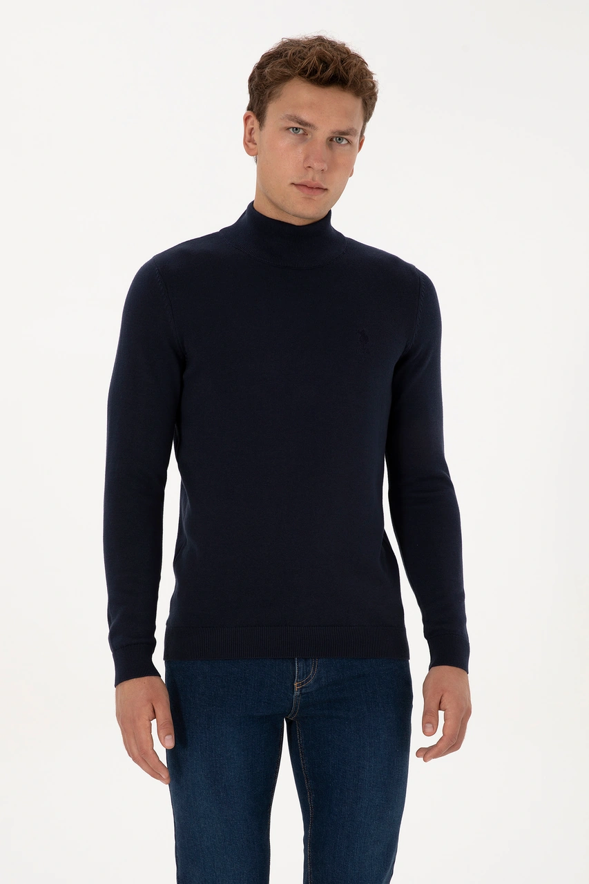 U.S. Polo Assn. Erkek Slim Fit Yarım Balıkçı Yaka Lacivert Basic Kazak 50307783-VR033