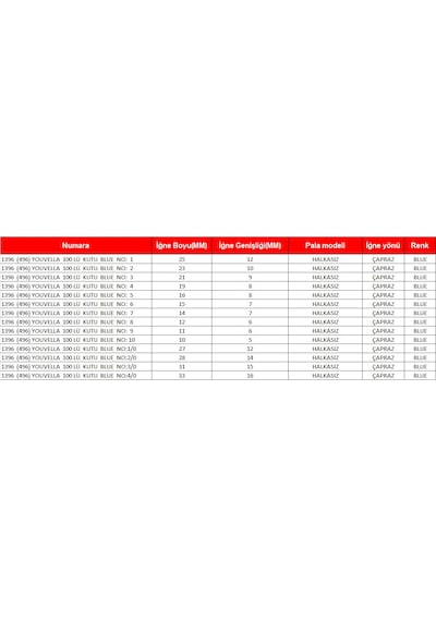 Youvella 1396 496 100 Lü Kutu Blue No: 6 Olta İğnesi