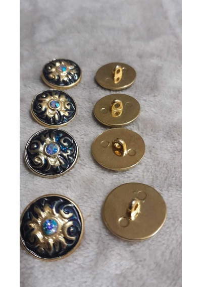 Altın Kaplama Mınelı Taşlı Metal Düğme 28 Boy 16 Mm 8 Adet