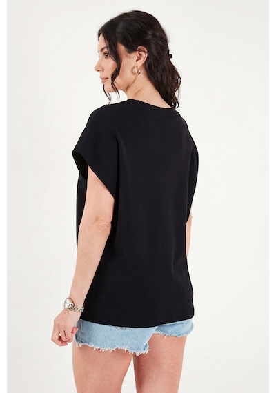 Lela Pamuklu Rahat Kalıp Bisiklet Yaka T Shirt Bayan T Shirt 5866955 Siyah