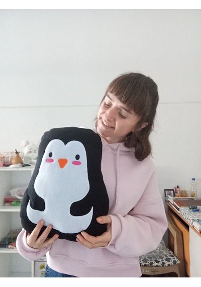 Sevimli & Yumuşacık Penguen Tasarımlı Peluş Yastık 35 Cm Beyaz - Gri - Siyah