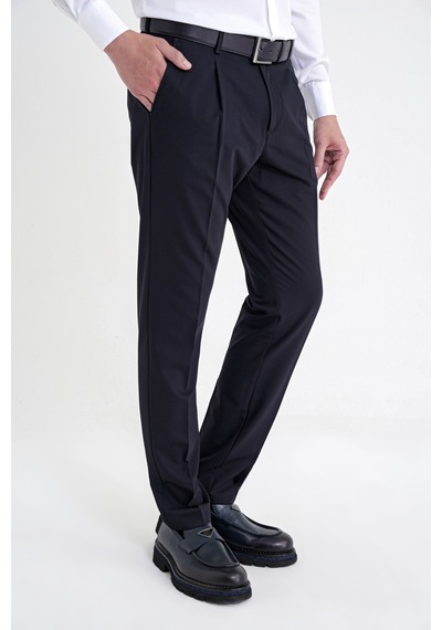 Comfort Fit Yan Cep Esnek Pamuklu Gabardin Tek Pileli Lacivert Pantolon P 1211