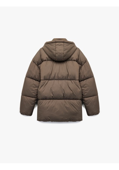 Koton Uzun Kollu Fermuarlı Kapüşonlu Anorak Oversize Şişme Mont Antrasit 6wak00157ew