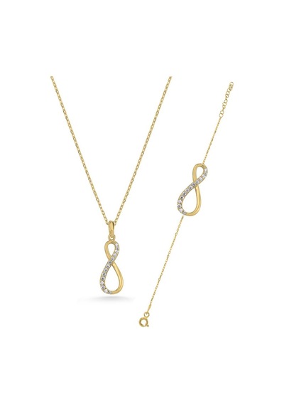 Brezza Lusso Jewelry Infinite Glow Altın Kaplama Kadın Kolye Bileklik Seti Sarı