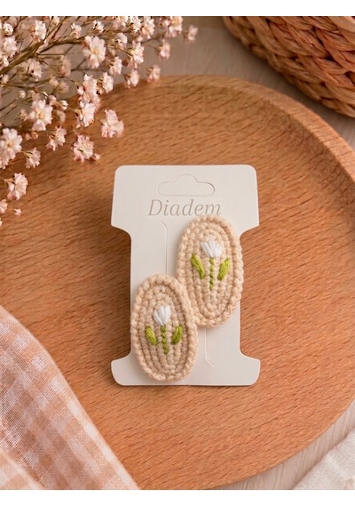 Diadem Aksesuar Diadem El Örgüsü Az Saçzlı Bebek Tokası Ekru