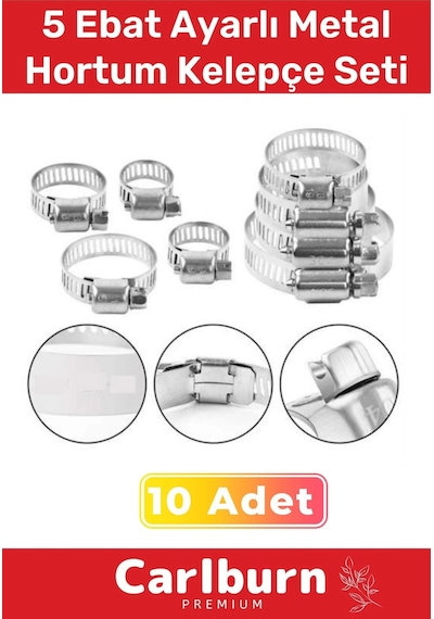 Özel Üretim Hortum Araç Bahçe Paslanmaz Çelik 5 Ebat 10 Adet Ayarlı Metal Kelepçe Seti Tek Ebat