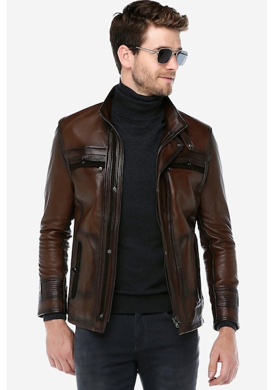 Dericlub E1081 Gerçek Deri Erkek Mont Camel Antik Camel
