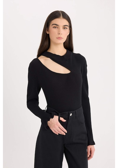 DeFacto Slim Fit Dar Kesim Yarım Balıkçı Yaka Basic Düz Fitilli Kaşkorse Uzun Kollu Tişört	 C8473AX24AUBK81