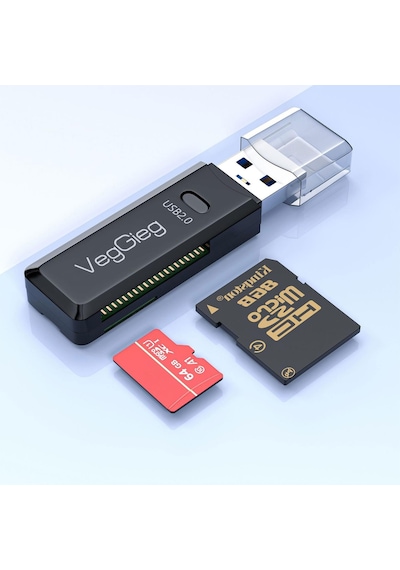VegGieg Usb 2.0 SD ve Micro SD Hafıza Kart Okuyucu Siyah