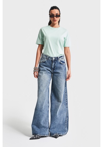 Itsbasic Kadın Mavi Renk 4s5-65 Süper Palazzo Fit Elaphant Leg %100 Koton Denim Jean