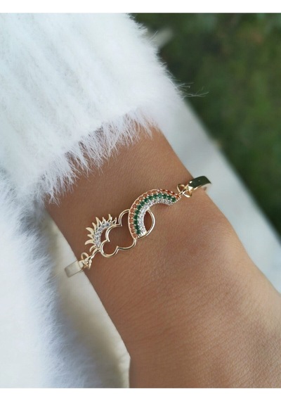 X-lady Accessories Altın Renk Gökkuşağı Bulut Güneş Zirkon Taşlı Bileklik 2959 Çok Renkli