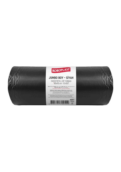 Koroplast Endüstriyel Çöp Torbası Jumbo Boy Siyah 10'lu 80x110 Cm, Yırtılmaya Dayanıklı, Jumbo Boy Çöp Poşeti, Çift Katlı, Geri Dönüştürülebilir, Fabrika, İnşaat, Depo, Kafe, Otel, Hastane, Bahçe