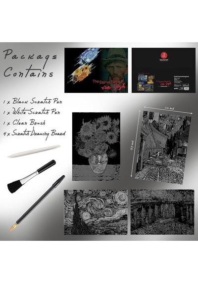 Scratch Art Tablo 4 Parça Vincent Van Gogh Çizik Gökkuşağı Kağıt Seti Yetişkinler Ve Çocuklar İçin, Kendin Ya
