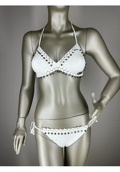 İvita Kırık Beyaz Pul Detaylı Çok Tarz El Yapımı Tığ Örgüsü Bikini
